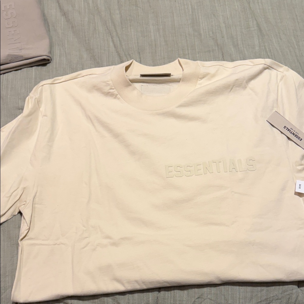 Essentials Embossed Logo Crewneck Tee in Light Beige